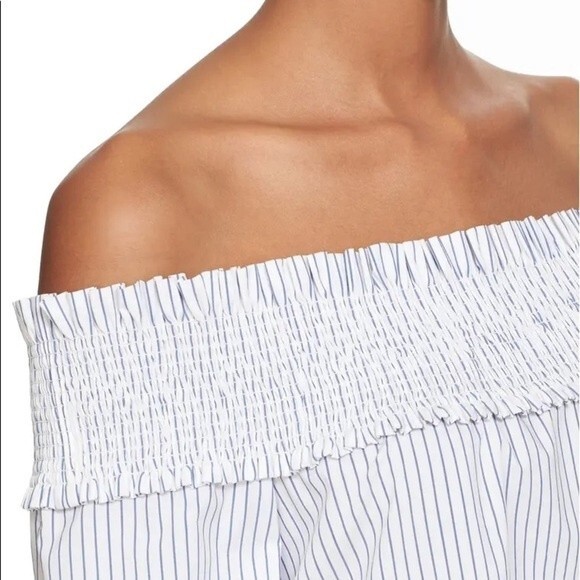 TIBI Stripe Off the Shoulder Smock Tunic Blouse 00 - Picture 2 of 14